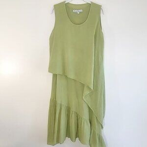 JP and Mattie Sleeveless Tiered Midi Dress Crinkle Cotton Lagenlook Boho  Large